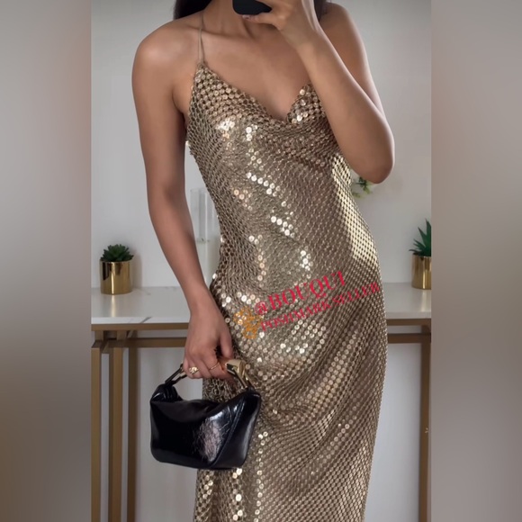 BLOGGERS FAV ZARA GOLD MESH SLIP DRESS - Picture 5 of 13